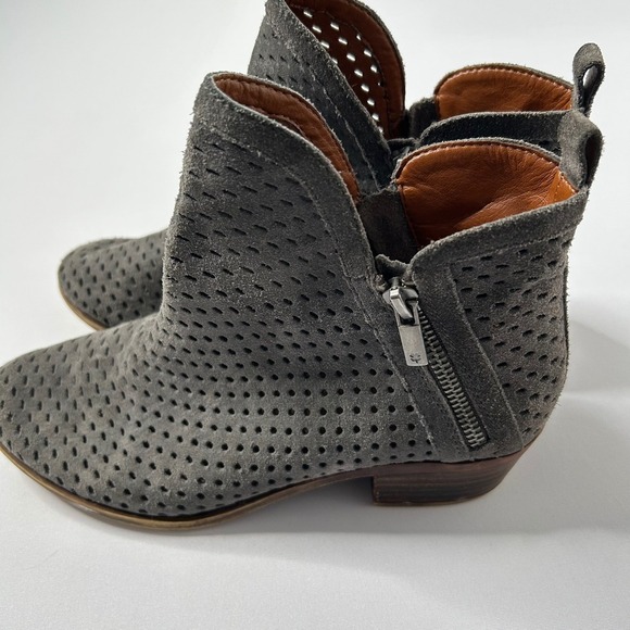 Womens Lucky Brand Gray Suede Leather Perforated Ankle Booties Boots - Picture 4 of 7